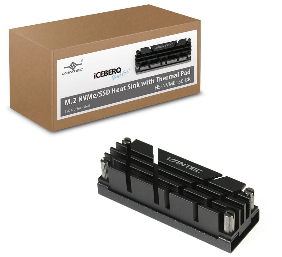 VANTEC HS-NVME150-BK ICEBERG Q M.2 NVMe 2280 SSD Black Heatsink With Thermal Pad