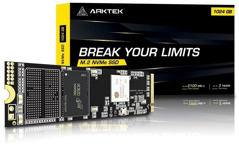 ARKTEK AK-M2-1024GP 1TB M.2 2280 PCIe 3.0 x4 NVMe Black Solid State Drive