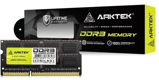 ARKTEK AKD3S4N1600 4GB (1x4GB) DDR3-1600 CL11 1.35V Black SO-DIMM Laptop Memory