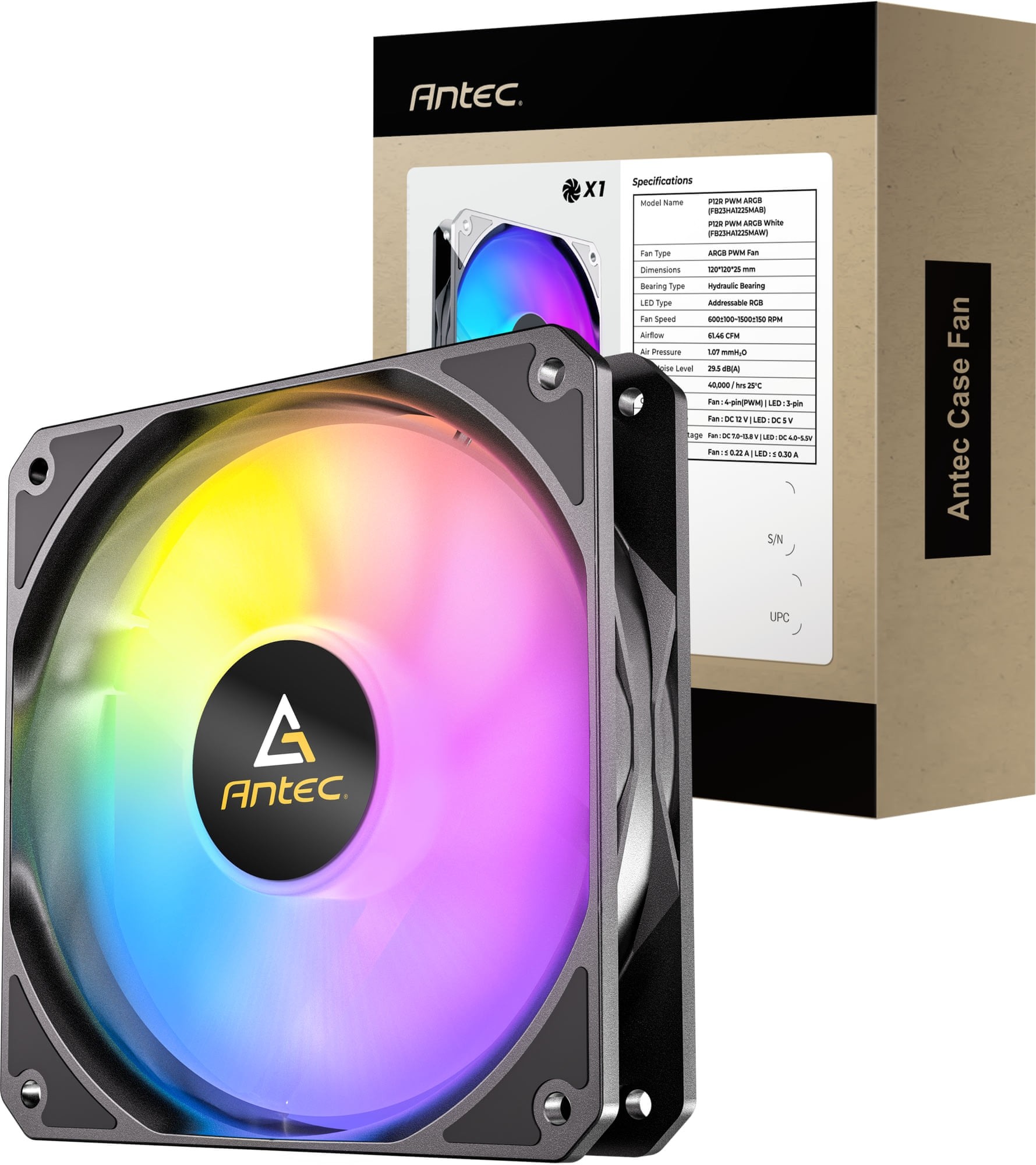 Antec P12R ARGB Reversed 120mm 1500 RPM Black Case Fan - Single Pack