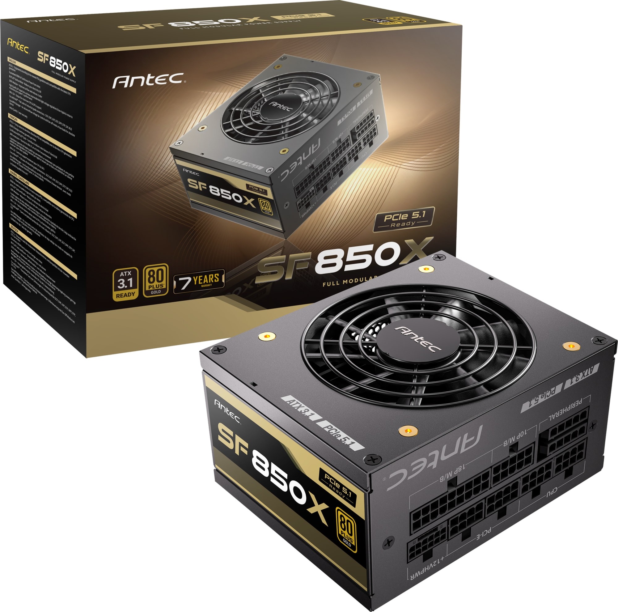 Antec SF850X 850W 80 Plus Gold PCIe 5.1 ATX 3.1 Fully Modular Black SFX Desktop Power Supply