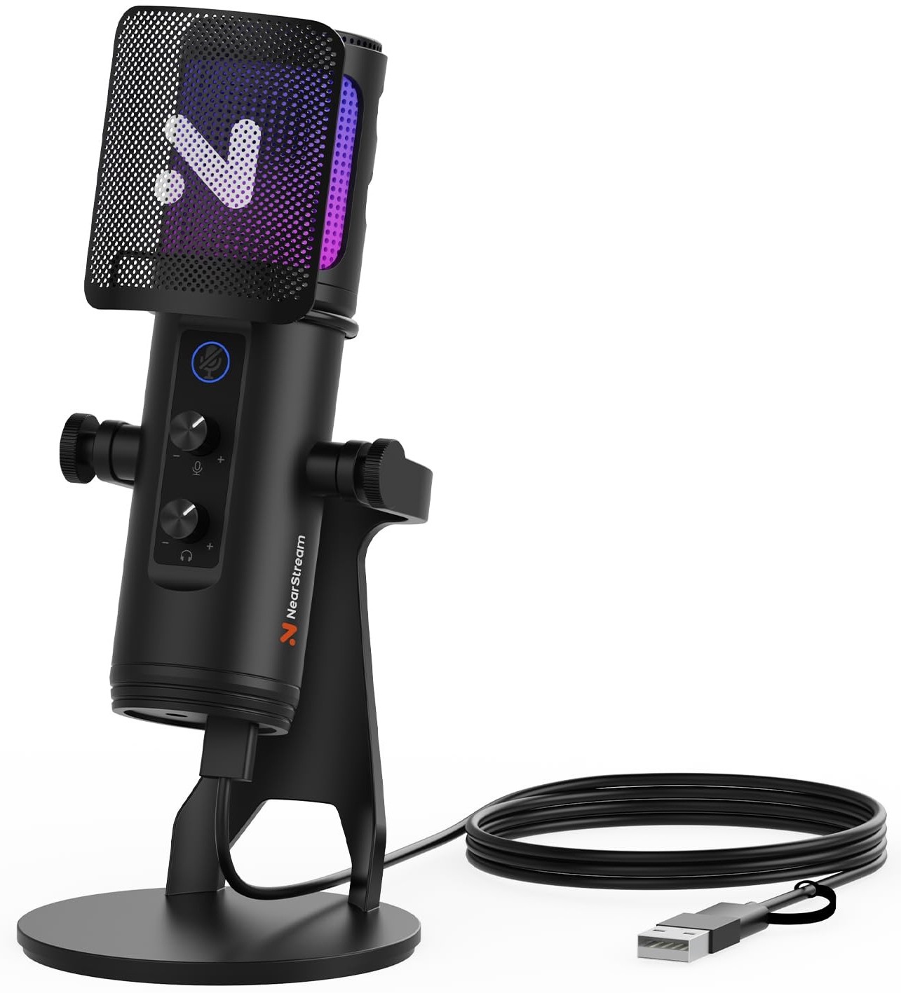 NearStream AM35U Podcast USB-C Cardioid Condenser AI Noise-Cancelling Black Desktop Microphone