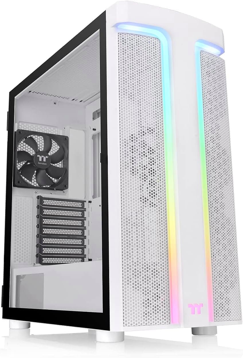 Thermaltake CA-1X4-00M6WN-00 H590 TG ARGB Tempered Glass Snow SPCC E-ATX Mid Tower Desktop Chassis