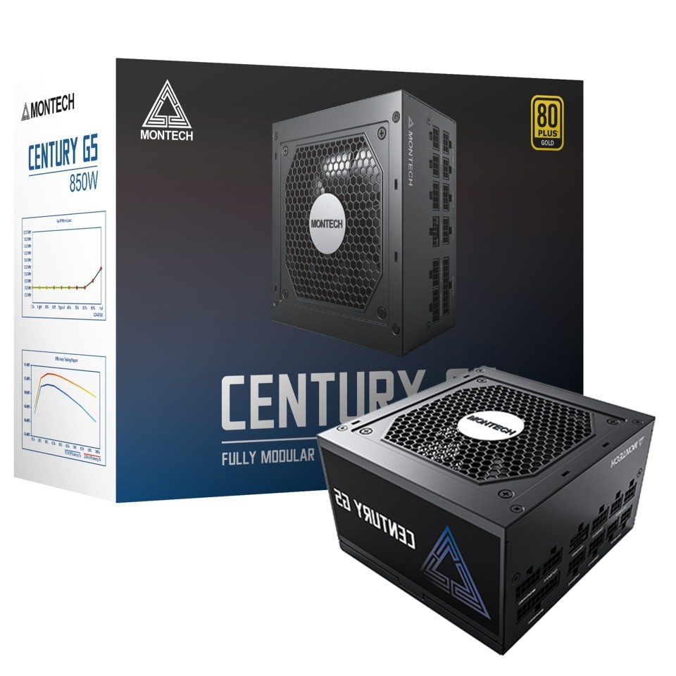 Montech Century G5 850 ATX 3.0 850W 80 Plus Gold PCIe 5.0 Fully Modular Black ATX Desktop Power Supply
