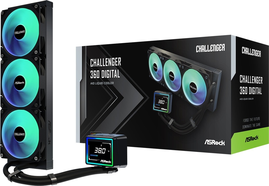 ASRock 90-ACLA36-BAAGA6 Challenger 360 Digital LCD ARGB 360mm All-In-One Black Liquid CPU Cooler