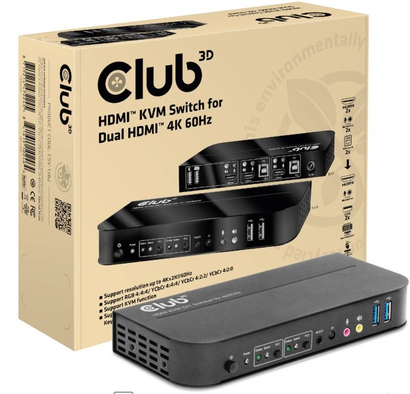 Club3D CSV-1382 USB Type-A UltraHD 4K 2-Way HDMI KVM Switch
