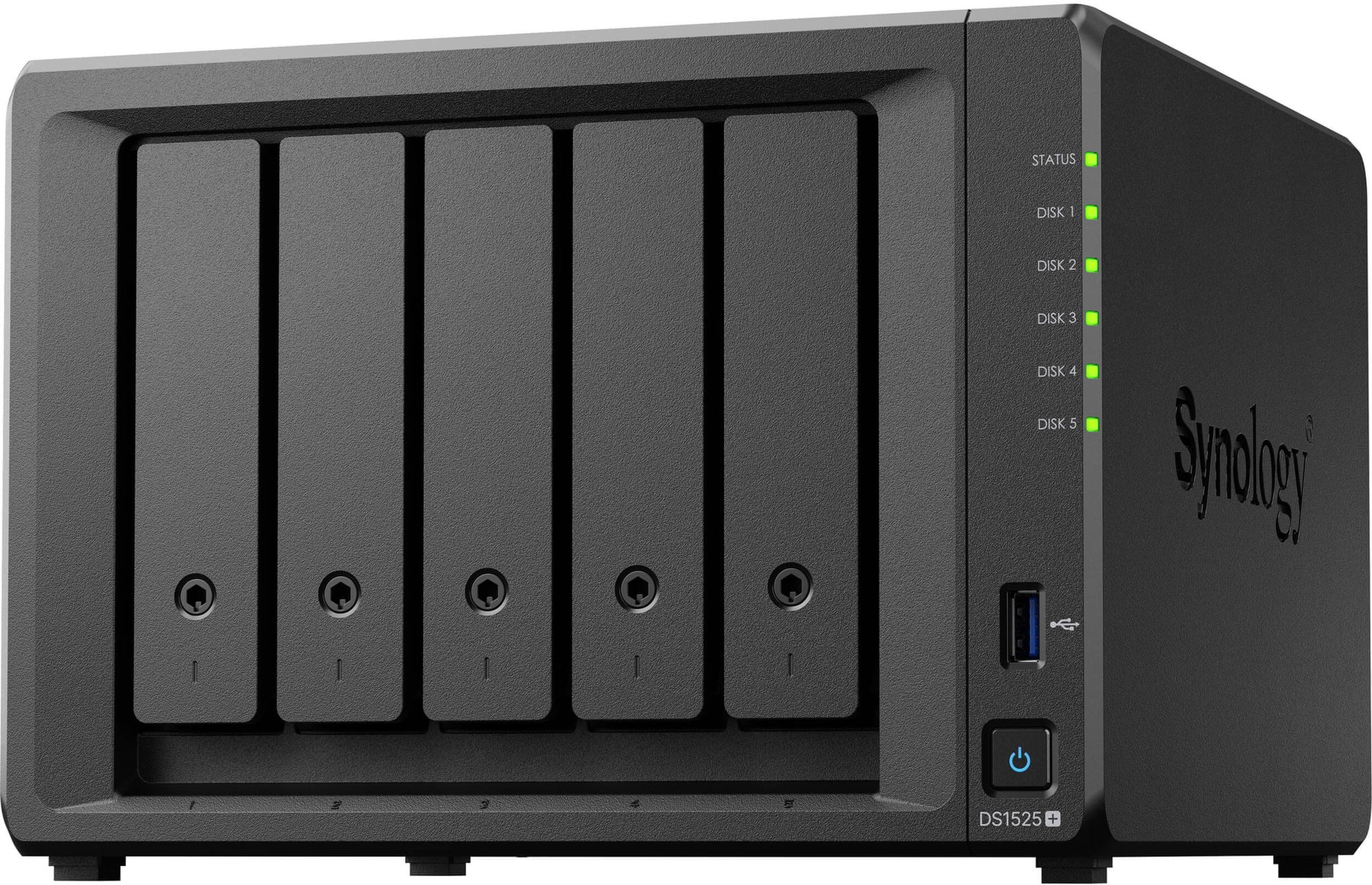 Synology DS1525+ DiskStation 5-Bay 3.5" SATA AMD Ryzen V1500B 2.2GHz 4-Core 8GB (1x8GB) DDR4 ECC 2.5 Gigabit Ethernet Barebones NAS Server