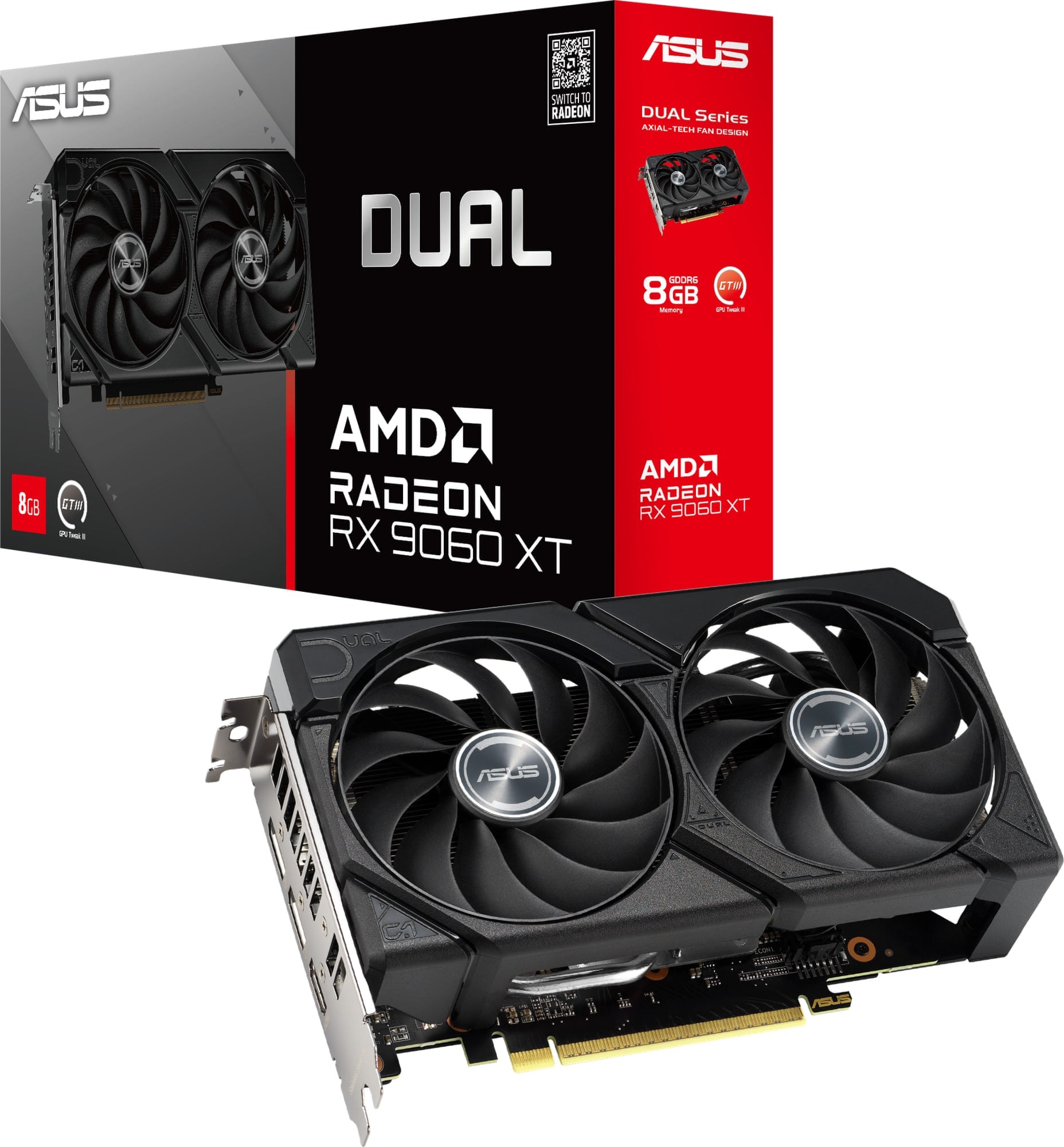 ASUS Radeon RX 9060 XT 8GB DUAL DUAL-RX9060XT-8G 8GB GDDR6 128-Bit PCIe 5.0 Desktop Graphics Card