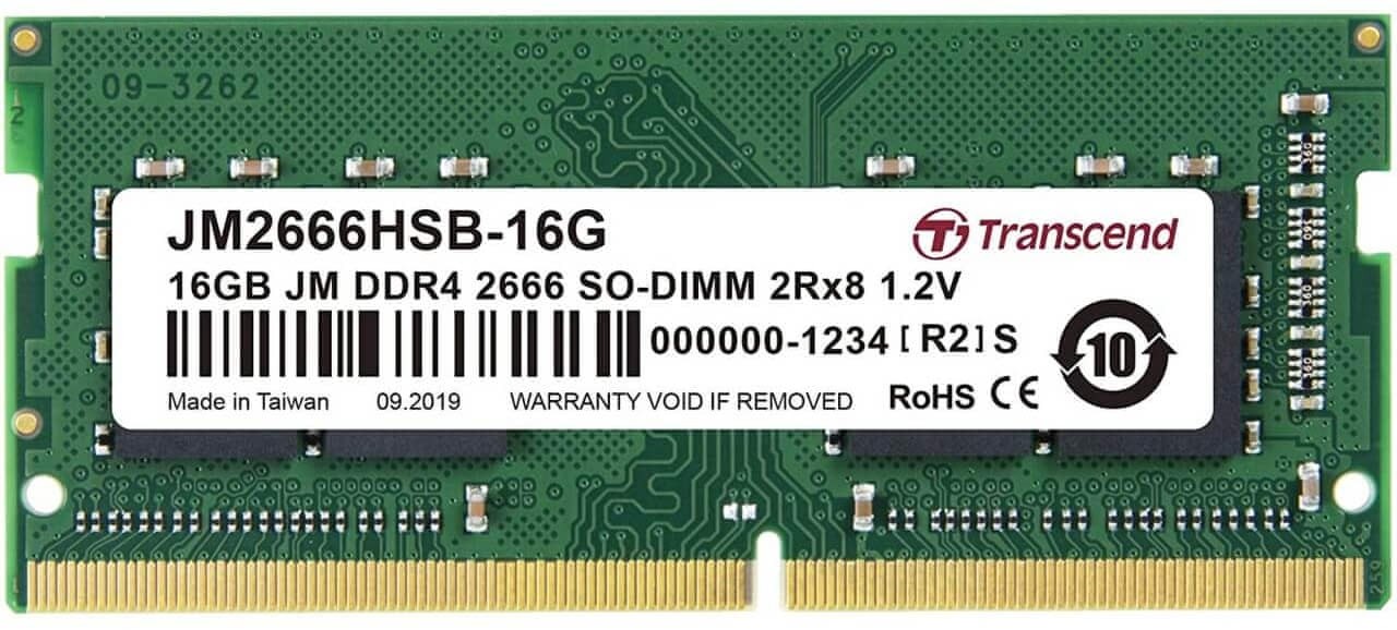 Transcend JM2666HSB-16G JetRam 16GB (1x16GB) DDR4-2666MHz CL19 1.2V SO-DIMM Notebook Memory