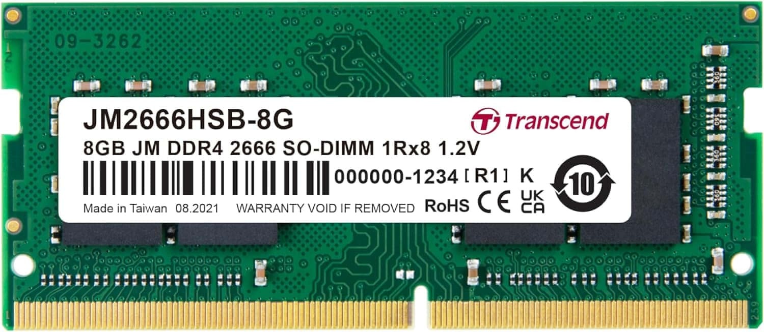 Transcend JM2666HSB-8G JetRam 8GB (1x8GB) DDR4-2666MHz CL19 1.2V SO-DIMM Notebook Memory