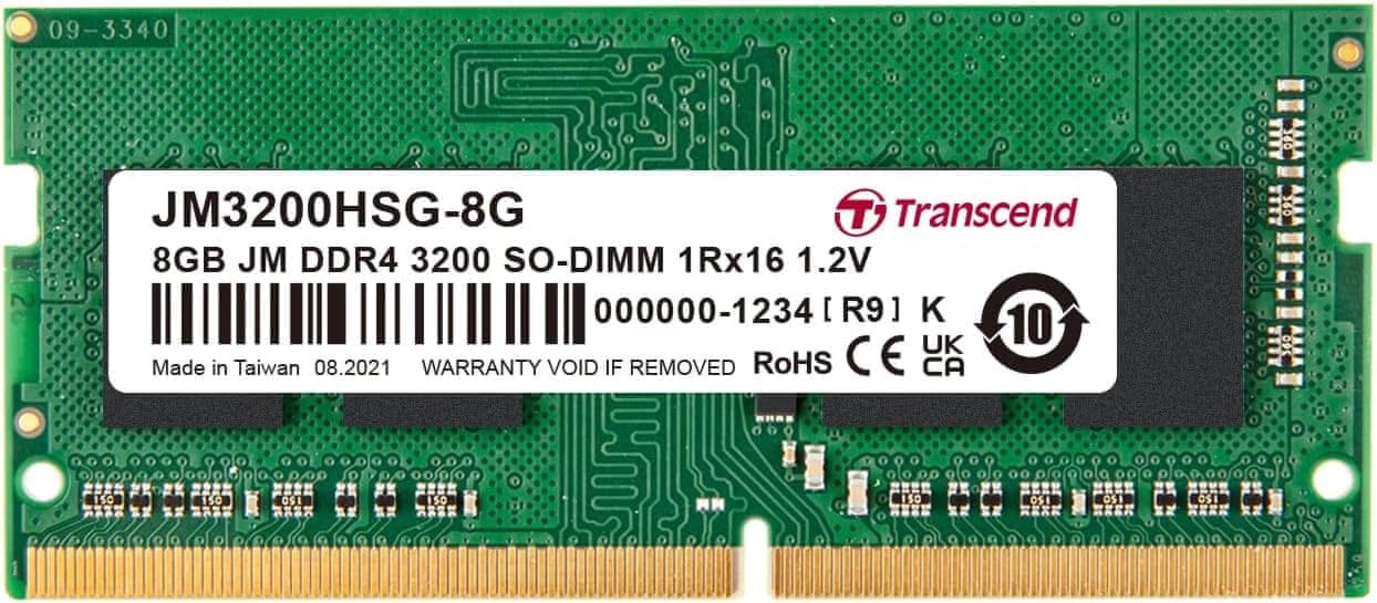Transcend JM3200HSG-8G JetRam 8GB (1x8GB) DDR4-3200MHz CL22 1.2V SO-DIMM Notebook Memory