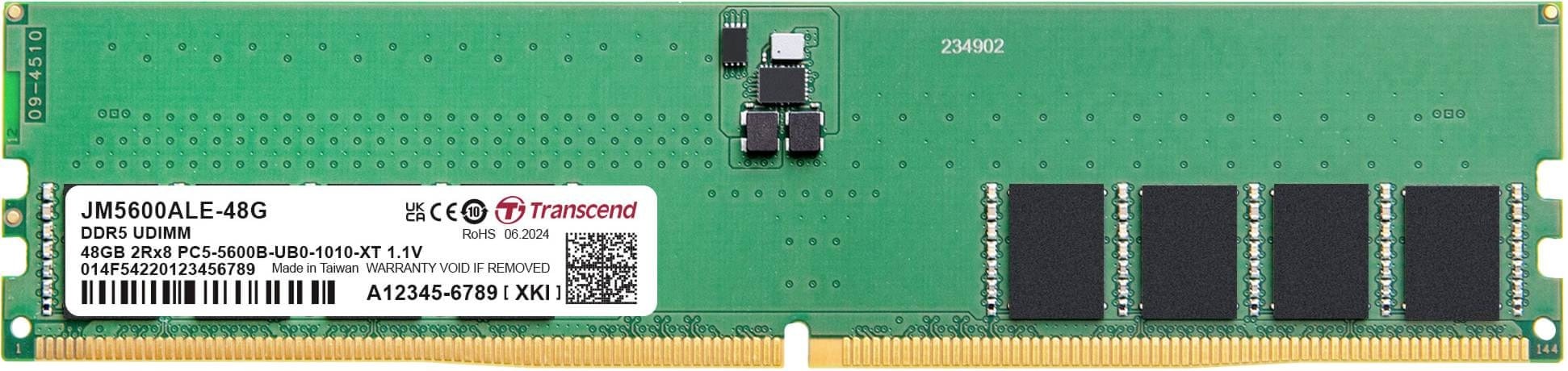 Transcend JM5600ALE-48G JetRam 48GB (1x48GB) DDR5-5600MHz CL46 1.1V Desktop Memory
