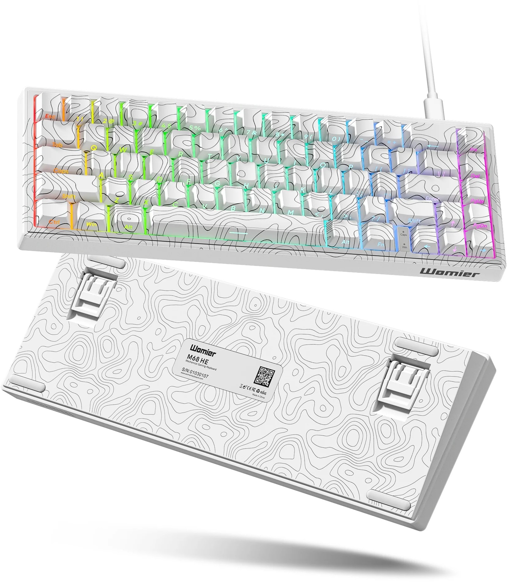 Womier M68HE-WHT-TGPH M68HE V2 Magnetic Hall Effect Switch White Topographic 65% Wired Mechanical Gaming Keyboard