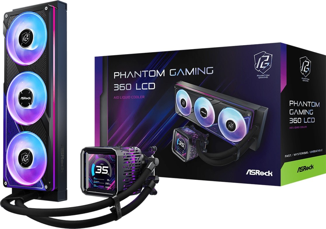 ASRock 90-APGA36-BAAGA5 Phantom Gaming 360 LCD ARGB 360mm All-In-One Black Liquid CPU Cooler