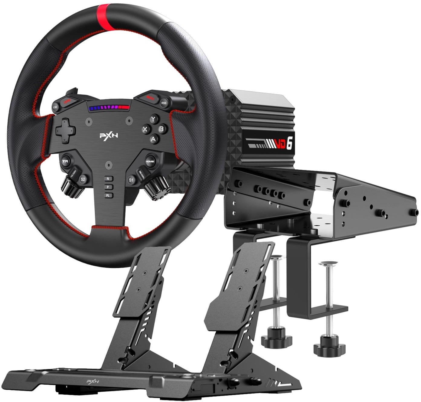 PXN PXN-VD6BUNDLEABT VD6 PD-HM Z9 Clamp Direct Drive Sim Racing Wheel, Clamp & Pedal Kit
