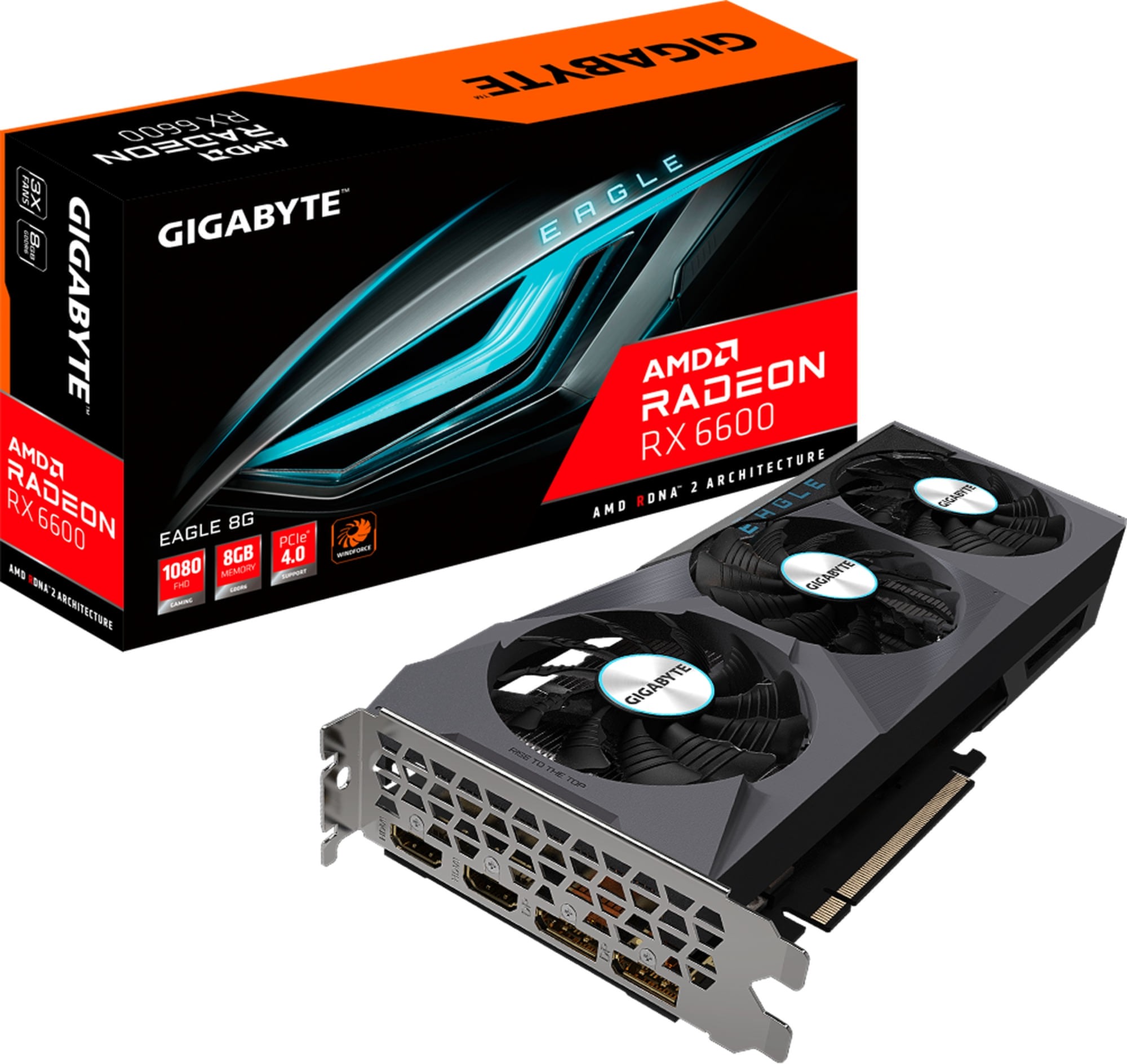 Gigabyte Radeon RX 6600 EAGLE 8G GV-R66EAGLE-8GD 8GB GDDR6 128-bit PCIe 4.0 Desktop Graphics Card