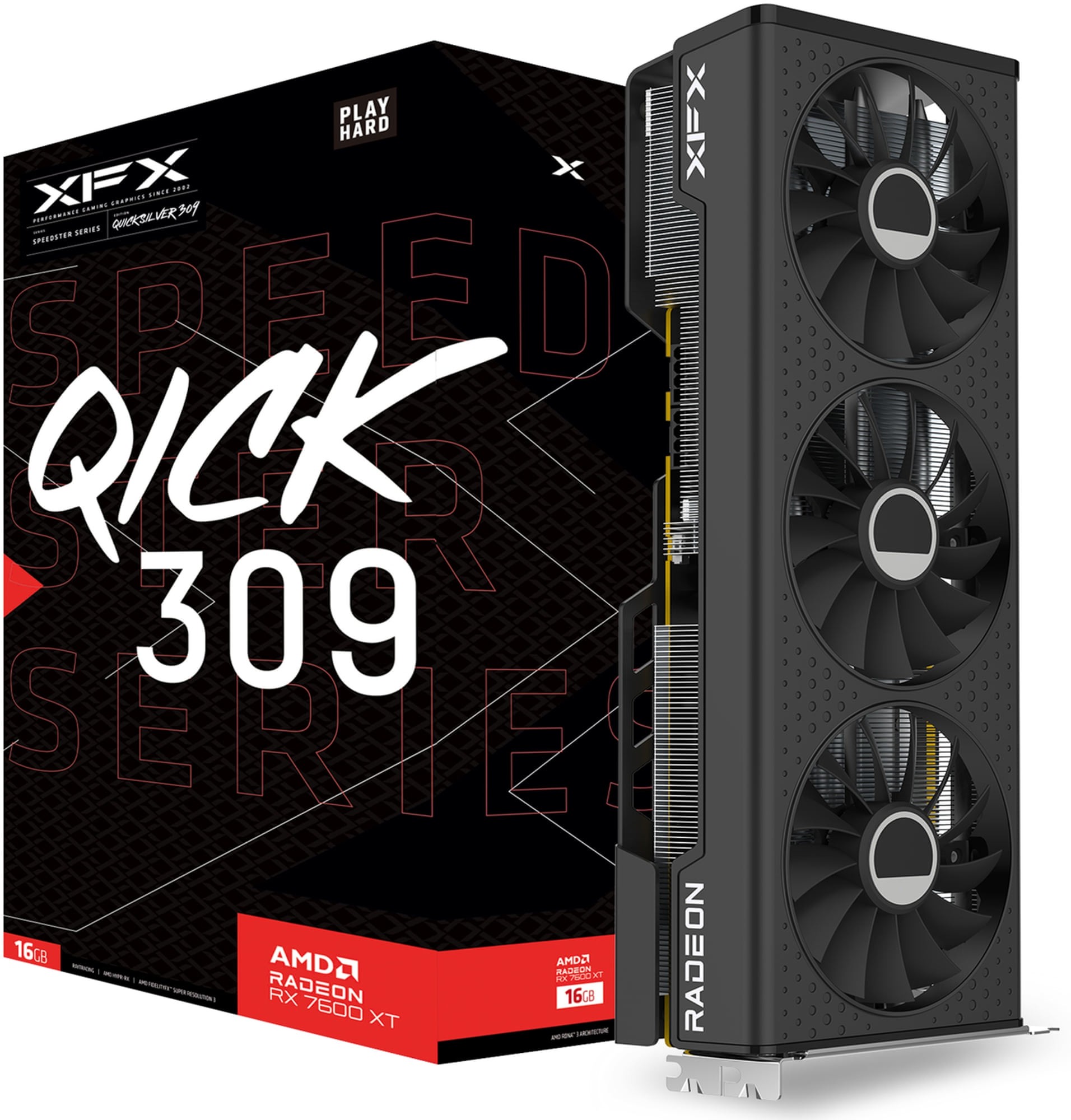 XFX Radeon RX 7600 XT SPEEDSTER QICK309 BLACK RX-76TQICKBP 16GB GDDR6 128-Bit PCIe 4.0 Desktop Graphics Card