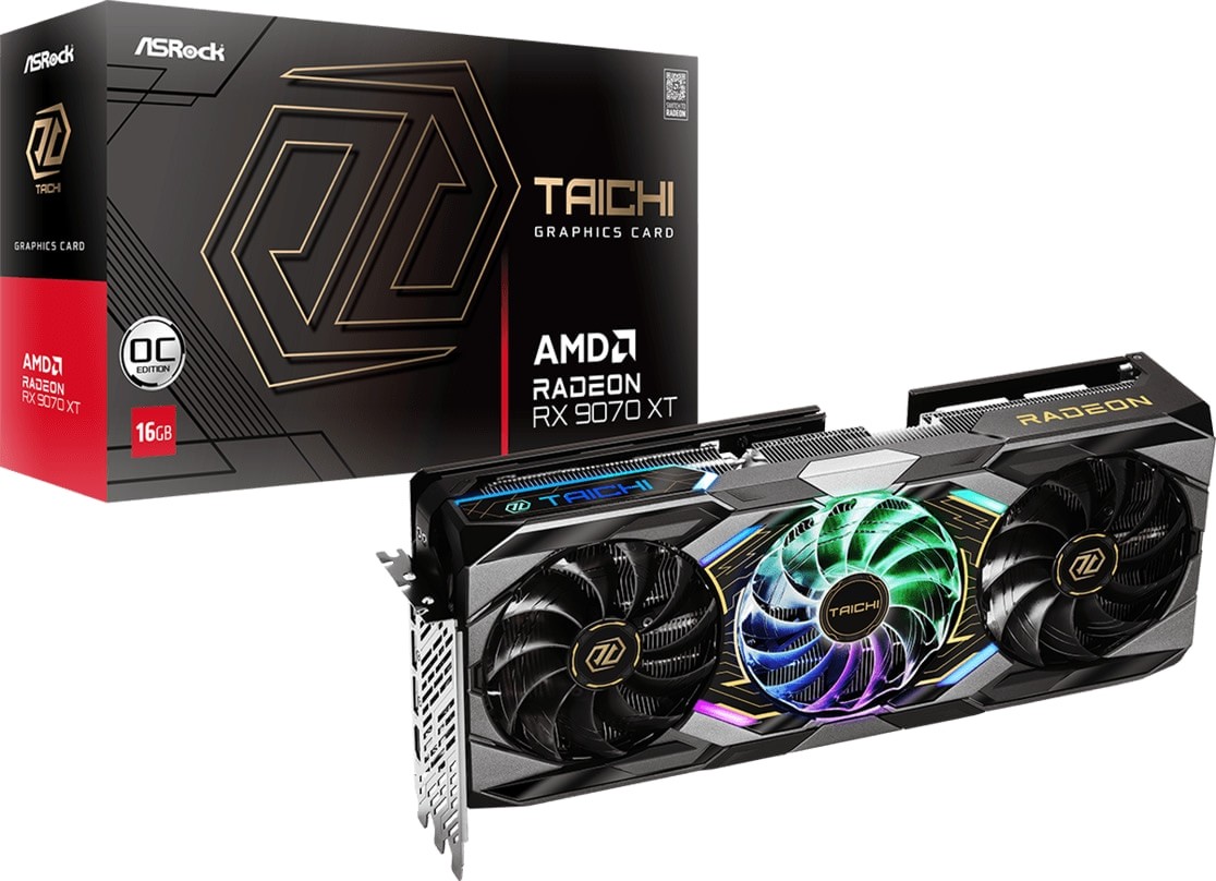 ASRock Radeon RX 9070 XT Taichi RX9070XT TC 16GO 16GB GDDR6 256-Bit PCIe 5.0 Desktop Graphics Card