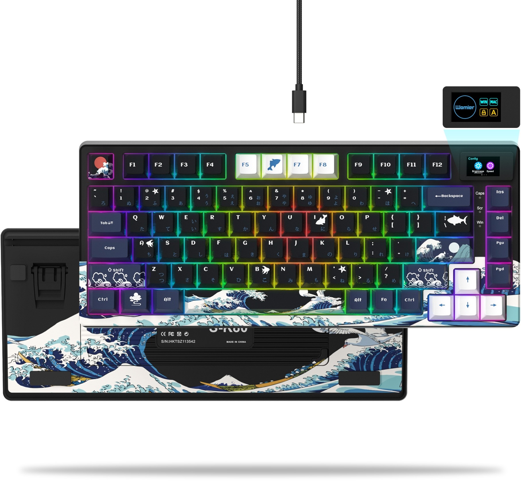 Womier SK80-MKB-BLK SK80 Outemu Clear Black Switch Black Kanagawa 75% Wired Mechanical Gaming Keyboard
