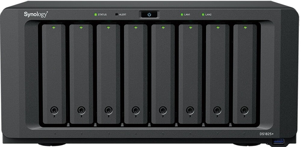 Synology DS1825+ 8-Bay 3.5" SATA AMD Ryzen V1500B 2.2GHz 4-Core 8GB (1x8GB) DDR4 ECC 2.5 Gigabit Ethernet NAS Server