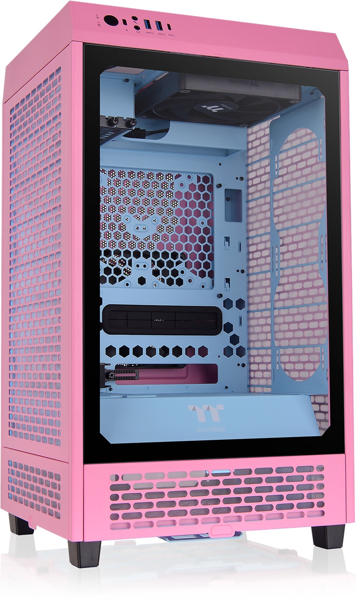 Thermaltake CA-1X9-00SAWN-00 The Tower 200 Bubble Tempered Glass Steel Mesh Pink Mini-ITX Mini-Tower Desktop Chassis
